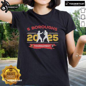 Alt Text: Ladies tee featuring Cobra Kai Karate Kid design, celebrating the 4 Boroughs Legends Tournament tradition since 1984.