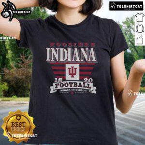 Alt Text: Stylish Indiana Hoosiers Stripe Splash Ladies Tee featuring vibrant colors and a trendy design for fans.