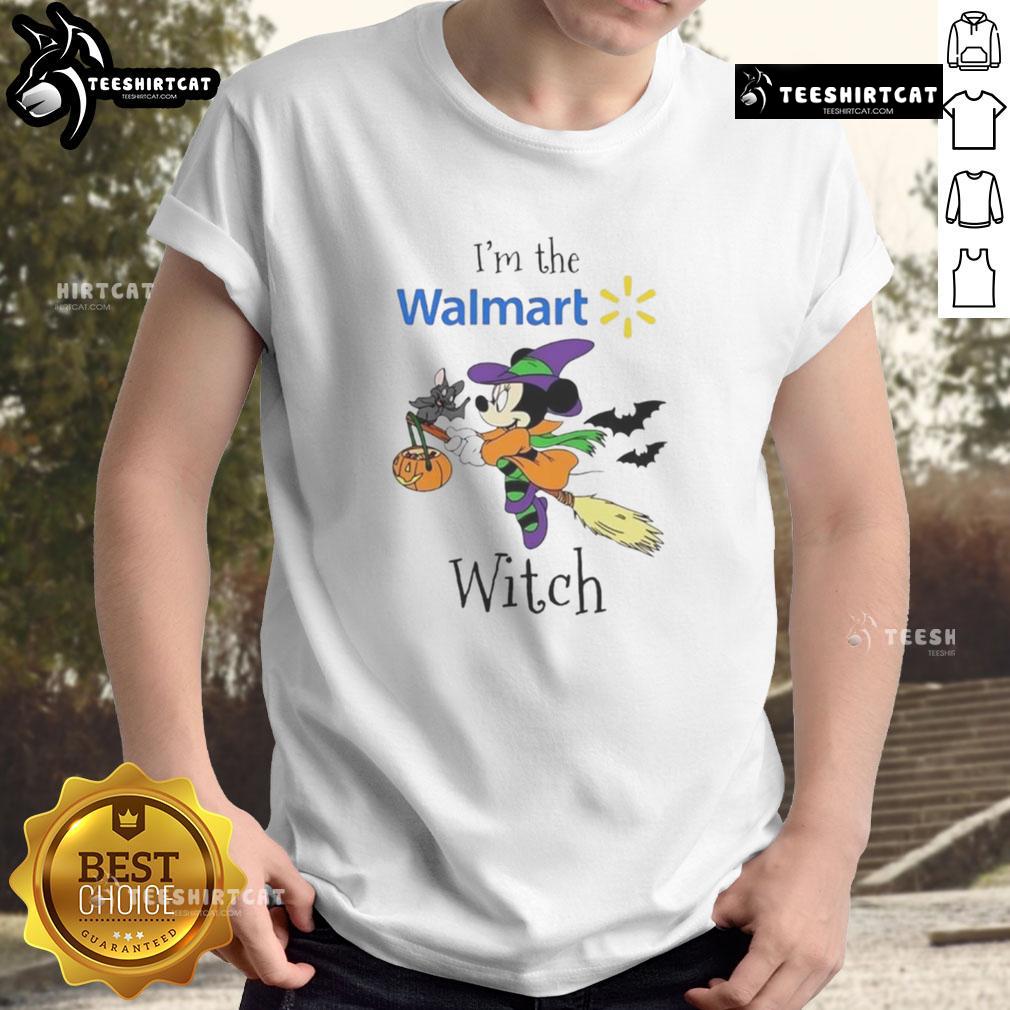 Pretty Minnie Mouse Halloween T-shirt featuring 'I'M Walmart Witch' design for trick or treat fun.