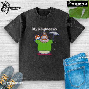 Alt Text: Pretty My Neighborino My Neighbor Totoro washed t-shirt featuring vibrant Totoro graphic design.