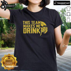 Top This Team Makes Me Drink Minnesota Vikings Logo Ladies Tee in purple with team logo, perfect for Vikings fans.