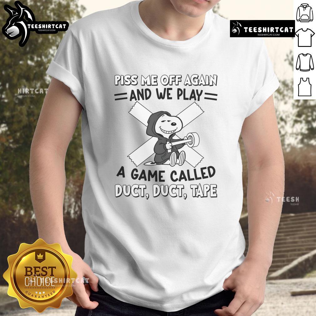 Awesome Snoopy 'Piss Me Off Again' Duct Tape T-Shirt featuring playful Snoopy design, perfect for Peanuts fans.