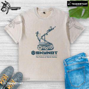 Awesome The Future of World Safety Skynet Washed T-Shirt in casual style, showcasing unique design and soft fabric.