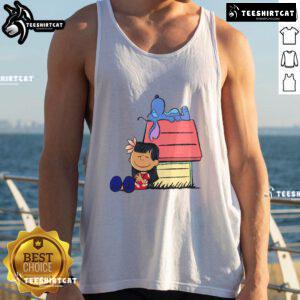 Cute Peanuts Snoopy X Stitch tank top featuring 'It Means Nobody Gets Left Behind' design for fans and collectors.