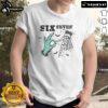 Alt Text: Funny 6 7 meme witch skeleton hands Halloween T-shirt design featuring playful skeletons in spooky style.