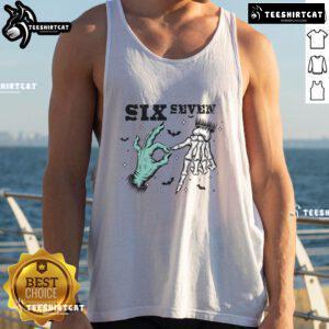 Funny Halloween tank top featuring a witch skeleton with hands, perfect for spooky season memes and festive outfits.
