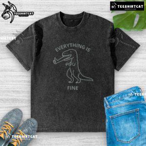 Funny Everything Is Fine T-Rex washed t-shirt featuring a cartoon dinosaur with a humorous design on a vibrant background.