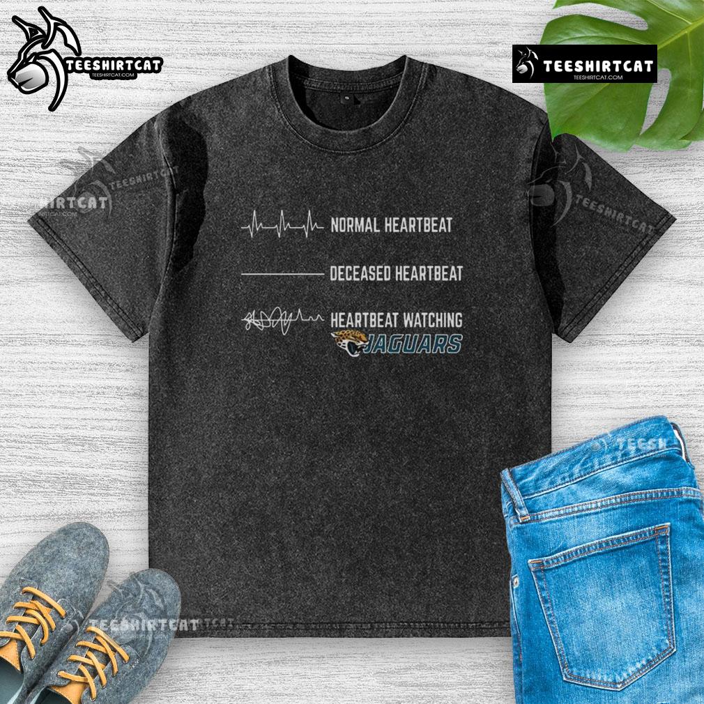 Alt Text: Funny heartbeat design on a washed Jacksonville Jaguars t-shirt, perfect for fans showing team spirit and humor.