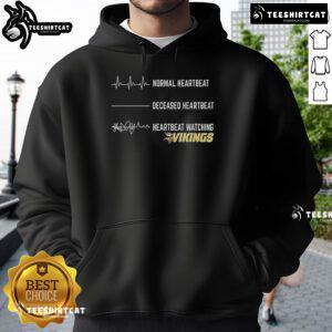 Funny heartbeat graphic on a Minnesota Vikings hoodie, perfect for fans showing team spirit and humor.