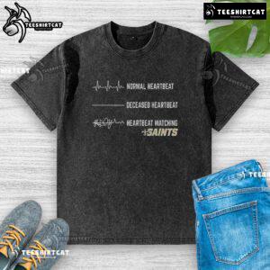 Alt Text: Funny Heartbeat design on a washed t-shirt for New Orleans Saints fans, showcasing team spirit and humor.