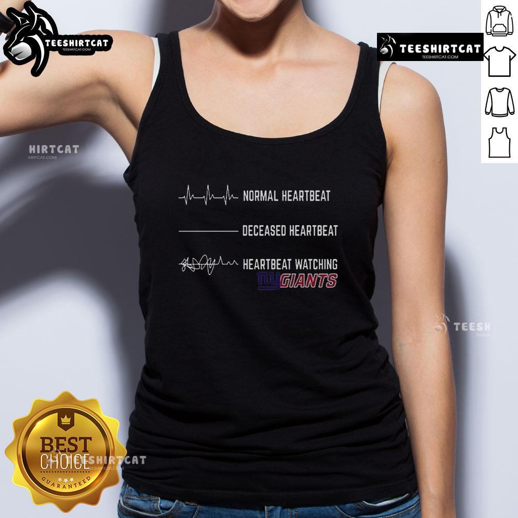 Funny heartbeat graphic on a New York Giants tank top, perfect for fans showcasing team spirit and humor.
