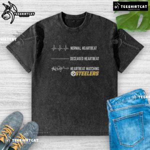 Alt Text: Funny heartbeat design on a washed Pittsburgh Steelers t-shirt, perfect for fans showcasing team spirit.