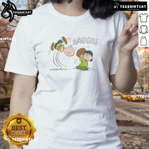 Funny Peanuts Lucy van Pelt Aaugh Ladies Tee featuring a playful design of Lucy from the Peanuts comic strip.