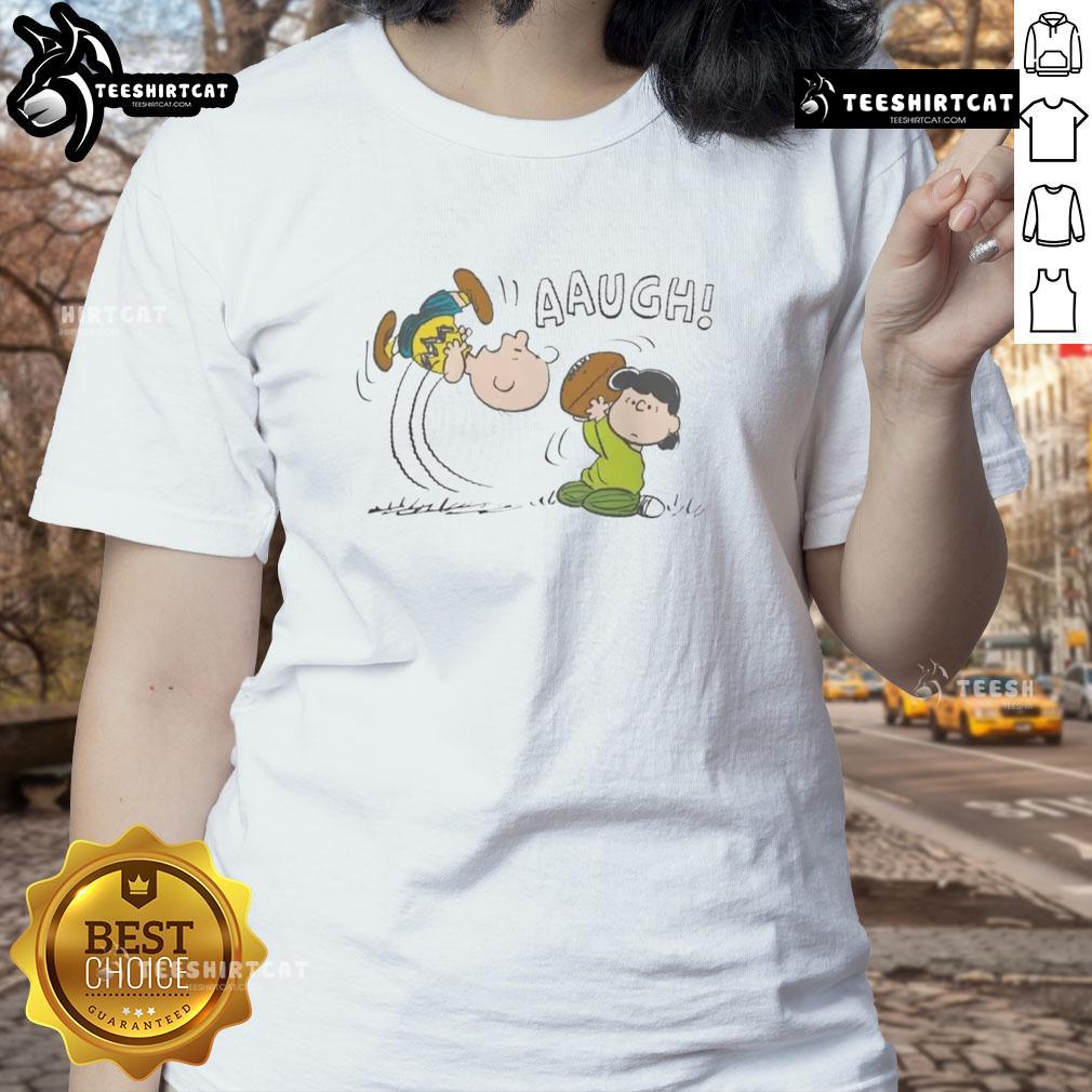 Funny Peanuts Lucy van Pelt Aaugh Ladies Tee featuring a playful design of Lucy from the Peanuts comic strip.