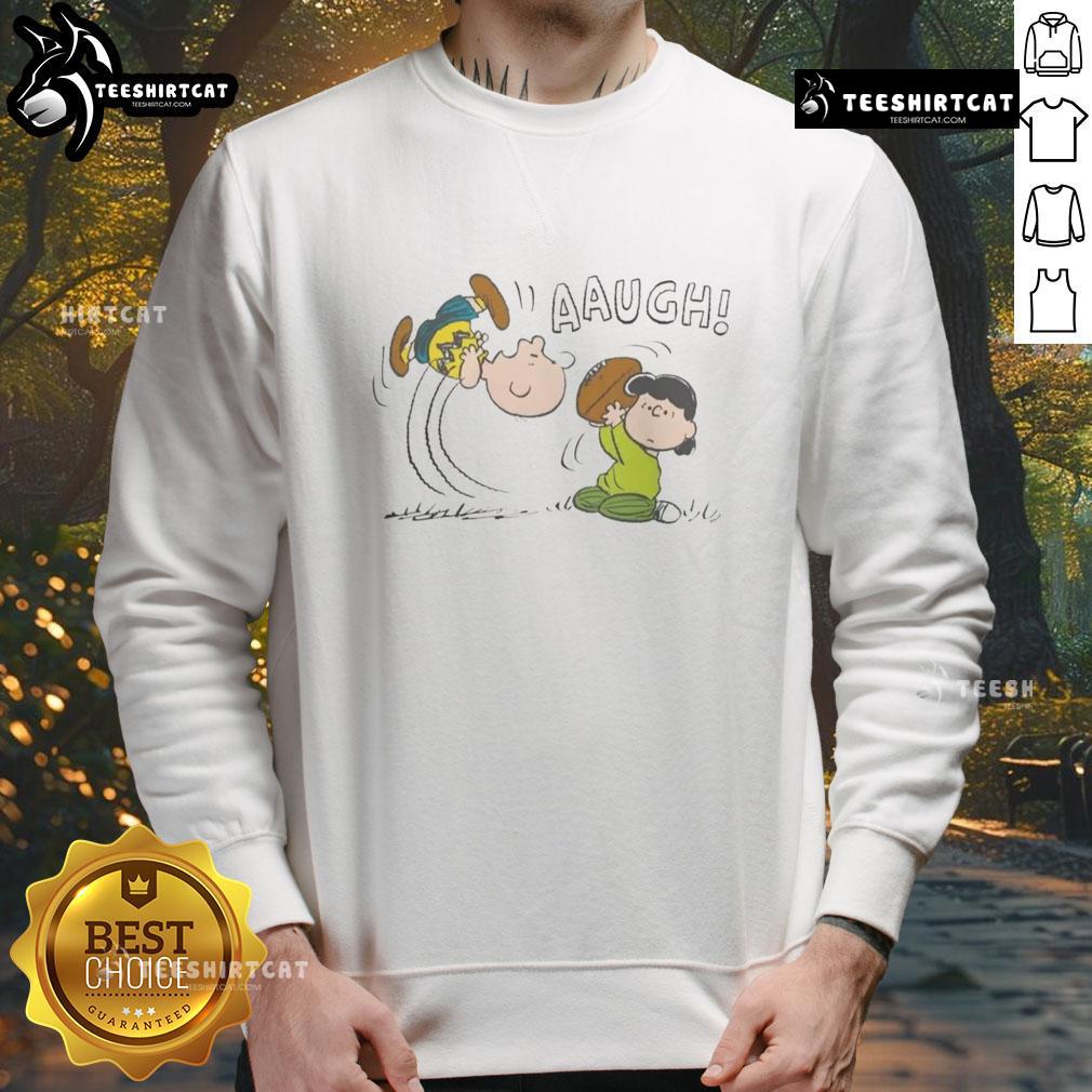 Funny Peanuts Lucy van Pelt Aaugh sweatshirt featuring iconic comic character and vibrant design for fans.