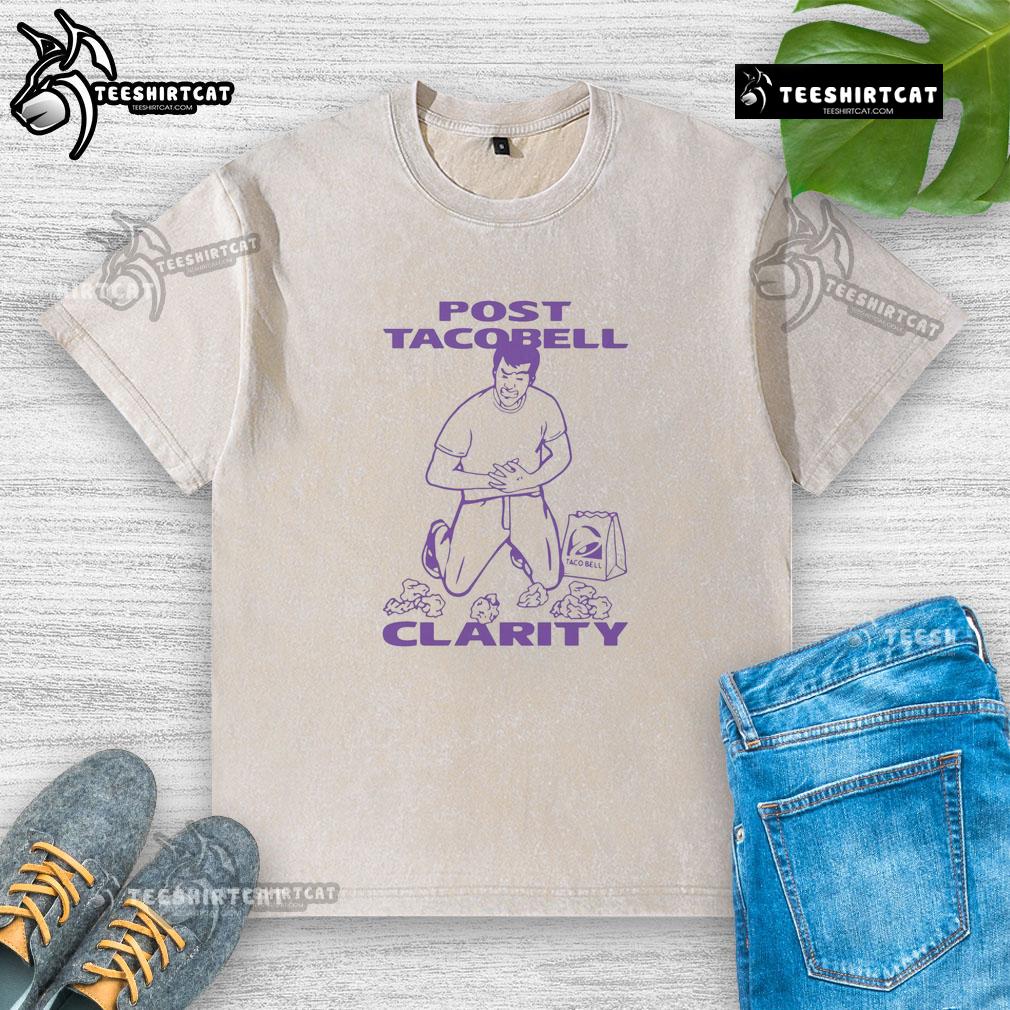 Funny Taco Bell clarity washed t-shirt featuring a humorous graphic for food lovers and casual wear enthusiasts.