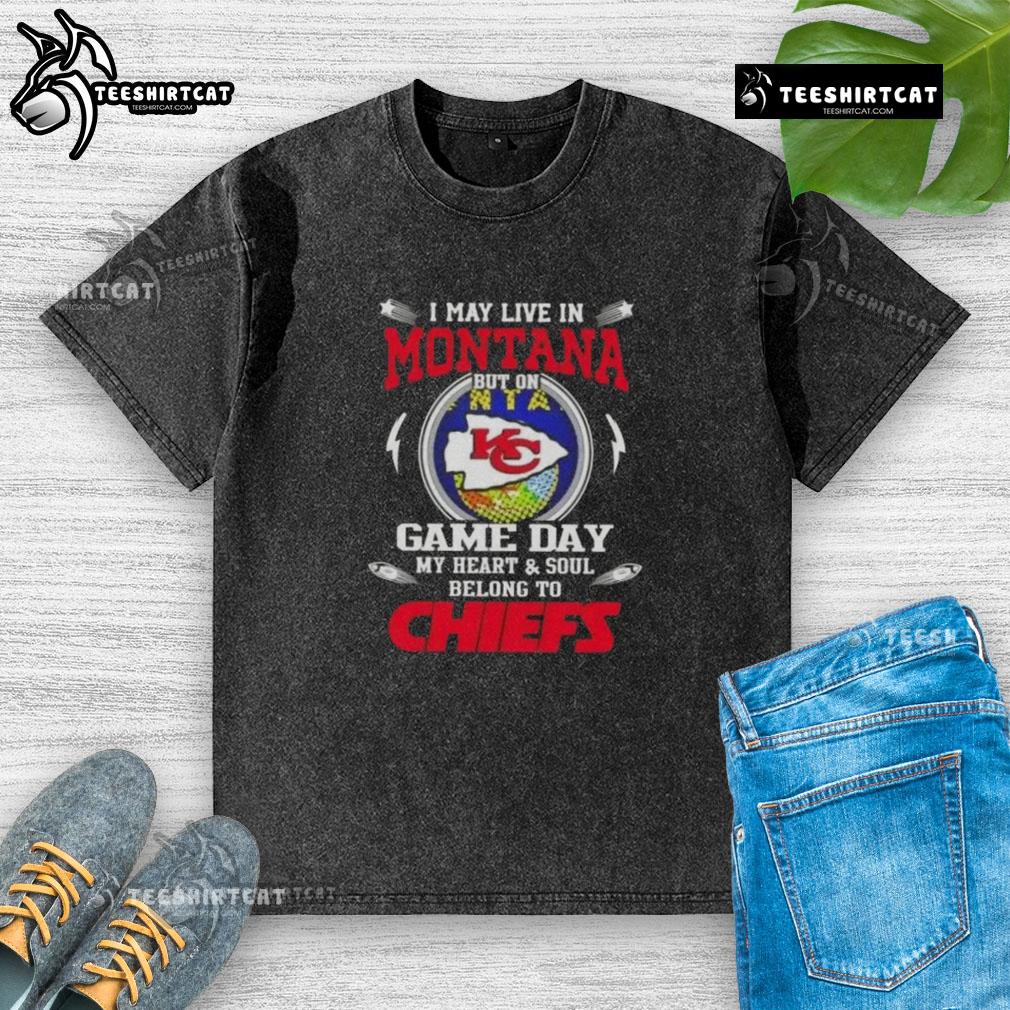 Vintage Kansas City Chiefs washed t-shirt, perfect for game day, showcasing team spirit while living in Montana.