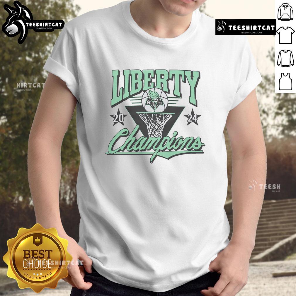New York Liberty T-Shirt celebrating the 2024 WNBA Champs, featuring team colors and logo for fans.