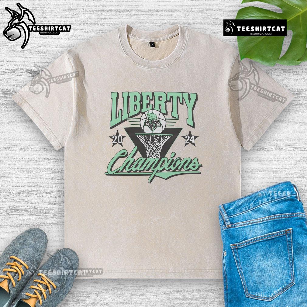 2024 WNBA Champs New York Liberty washed t-shirt showcasing team pride and style for fans.