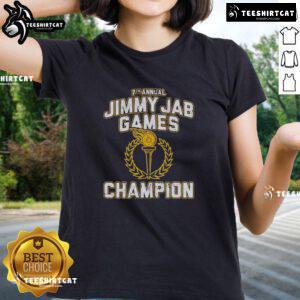 Champion ladies tee from the 7th Annual Jimmy Jab Games, showcasing vibrant design and event branding.