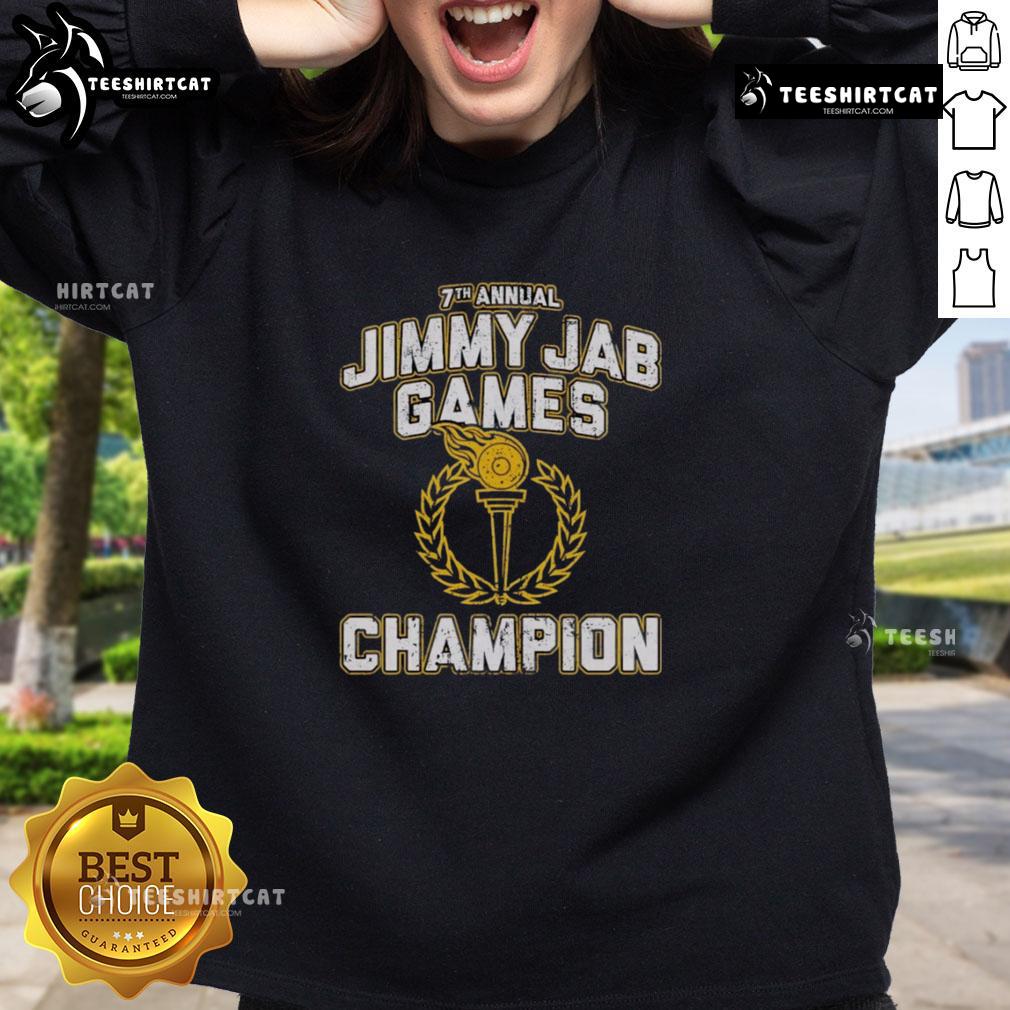 Champion sweatshirt from the Nice 7th Annual Jimmy Jab Games featuring vibrant design and comfortable fit.