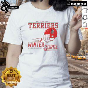 Boston University Terriers winter surge ladies tee featuring stylish design and cozy fabric for winter wear.