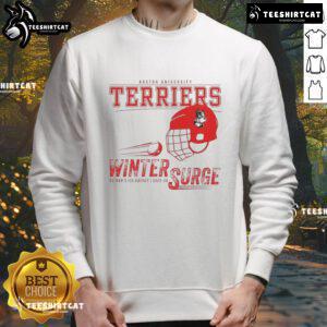 Cozy Boston University Terriers winter surge sweatshirt in navy, perfect for staying warm while showing school spirit.