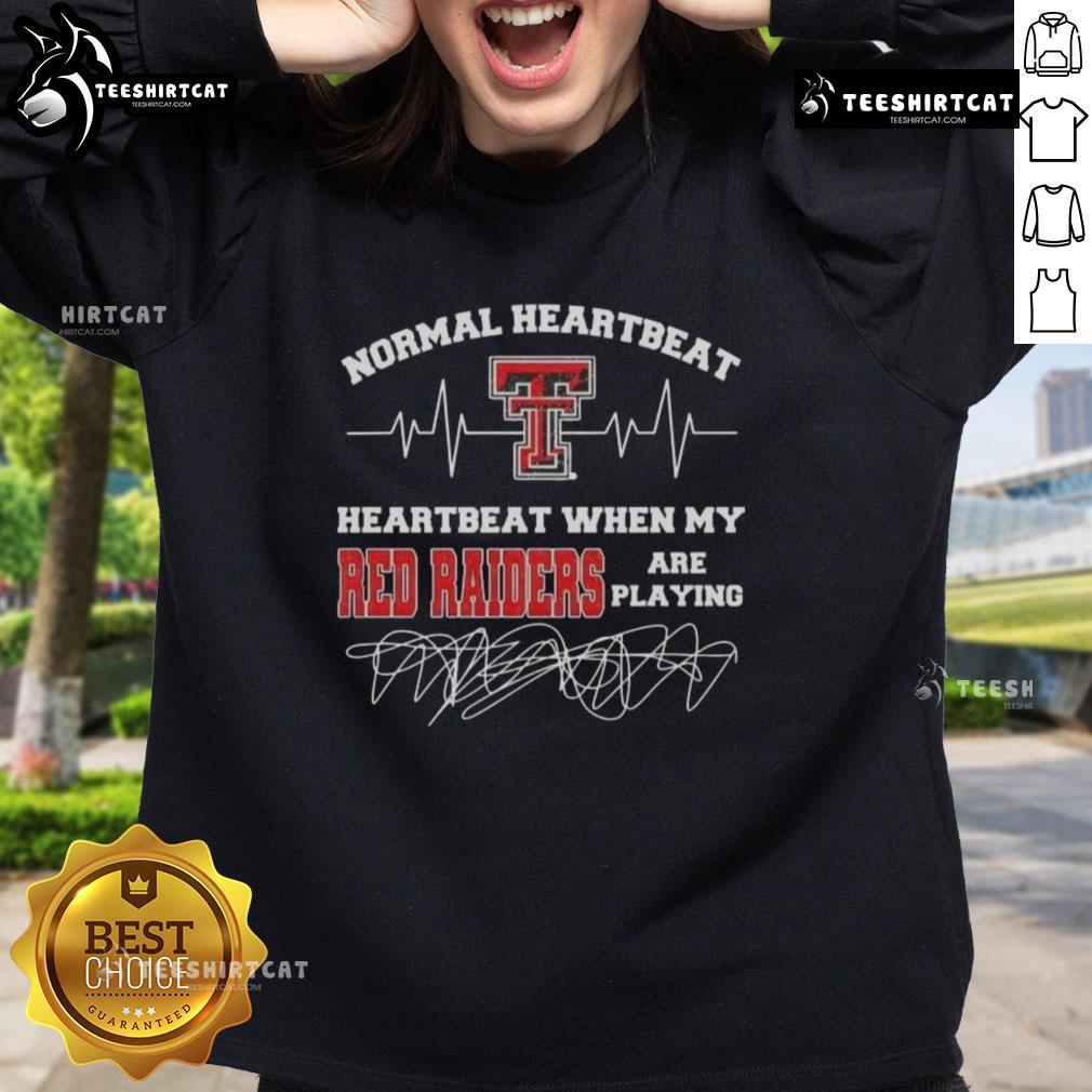 Nice Normal Heartbeat sweatshirt featuring Texas Tech Red Raiders logo, perfect for game day attire and sports fans.