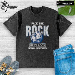 Nice Pack The Rock Indiana Hoosiers washed t-shirt featuring bold graphics in team colors for fans and supporters.