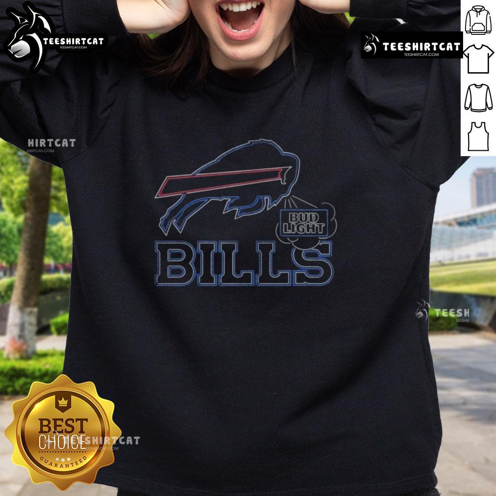 Official Bud Light Buffalo Bills sweatshirt featuring team colors and logo, perfect for game day or casual wear.