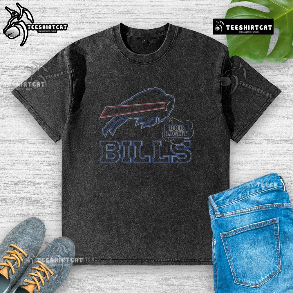Official Bud Light Buffalo Bills washed t-shirt featuring team logo and vibrant colors, perfect for game day wear.