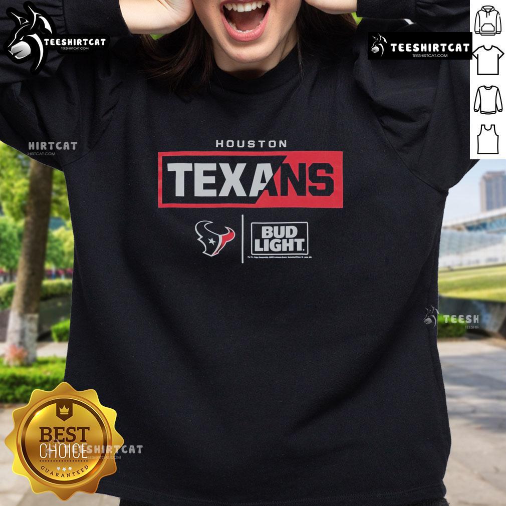 Alt Text: Official Bud Light Houston Texans team sweatshirt featuring team logo and colors, perfect for game day wear.