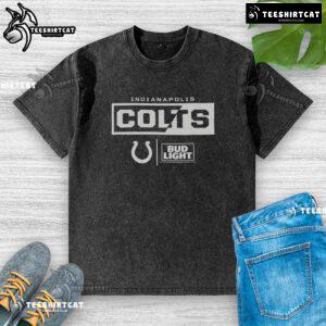 Official Bud Light Indianapolis Colts team washed t-shirt featuring the Colts logo and vibrant colors, perfect for fans.