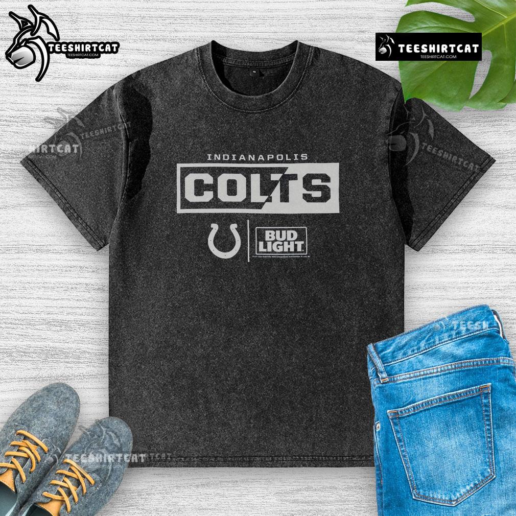 Official Bud Light Indianapolis Colts team washed t-shirt featuring the Colts logo and vibrant colors, perfect for fans.