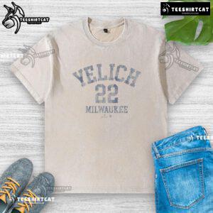 Official Christian Yelich October Washed T-Shirt featuring a vintage design and team colors for fans and collectors.
