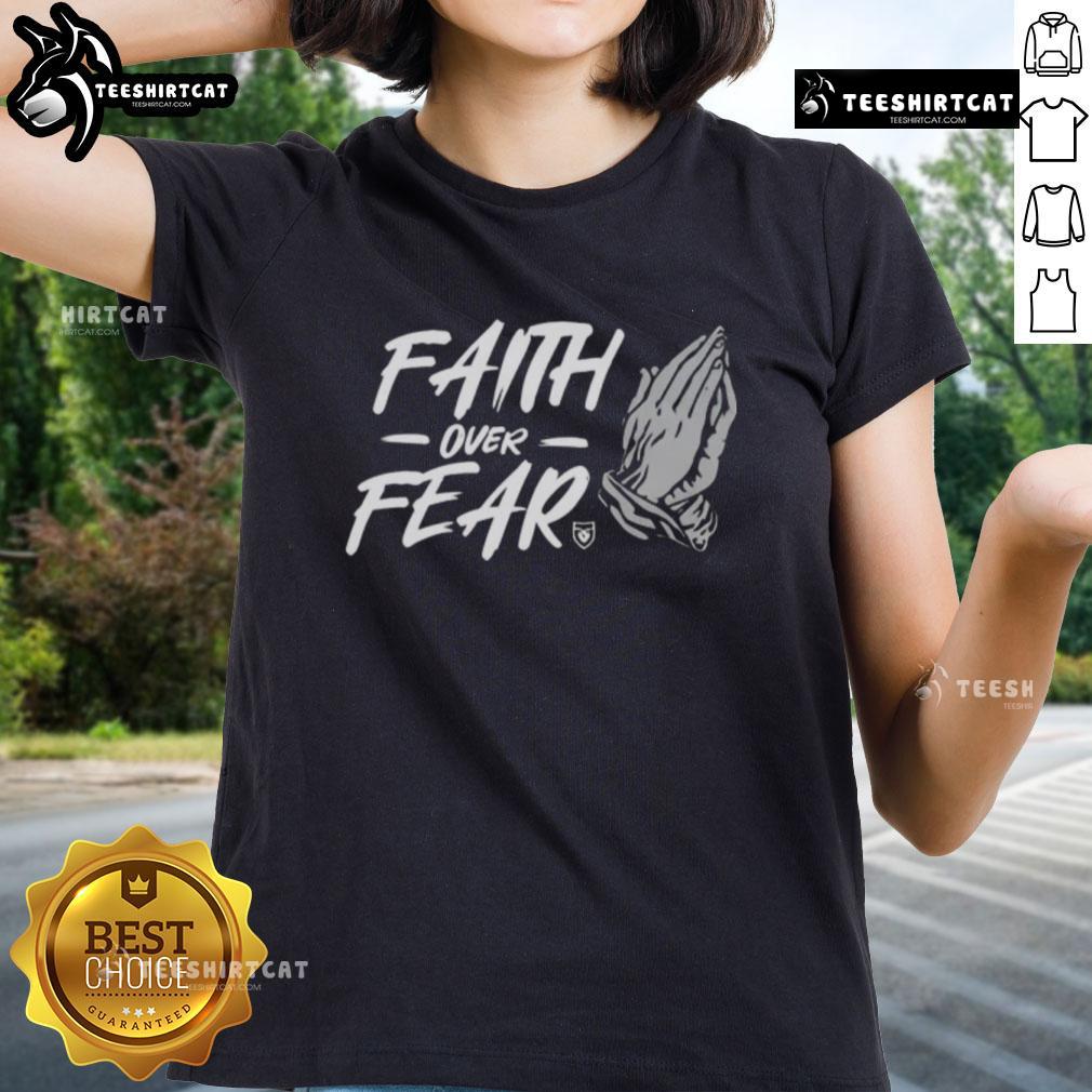 Official Faith Over Fear Hand Ladies Tee featuring a stylish design and empowering message for women.