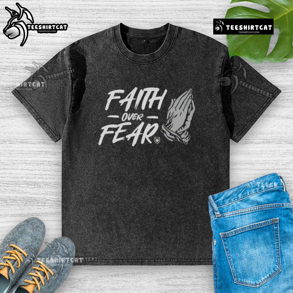 Official Faith Over Fear Hand Washed T-Shirt in vibrant colors, promoting a message of hope and resilience.