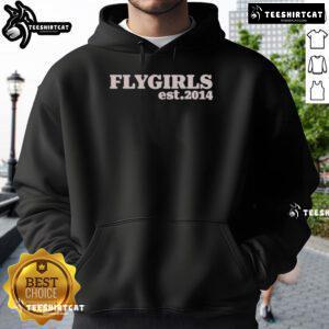 Official Flygirls Est. 2014 Flygirls Stamp Hoodie in black, showcasing stylish design and logo for trendy streetwear.