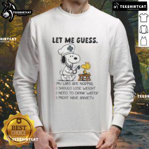Original Snoopy X Woodstock Nurse Let Me Guess Sweatshirt featuring playful cartoon design for cozy style.