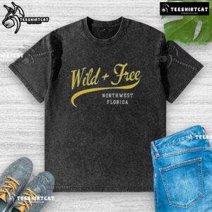 Original Wild and Free Northwest Florida retro washed t-shirt in vibrant colors, perfect for casual summer wear.