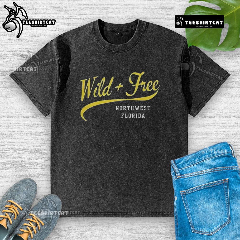 Original Wild and Free Northwest Florida retro washed t-shirt in vibrant colors, perfect for casual summer wear.