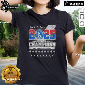 Premium 2025 Back to Back Los Angeles Dodgers National League Champions All Times Ladies Tee, stylish baseball fan apparel.