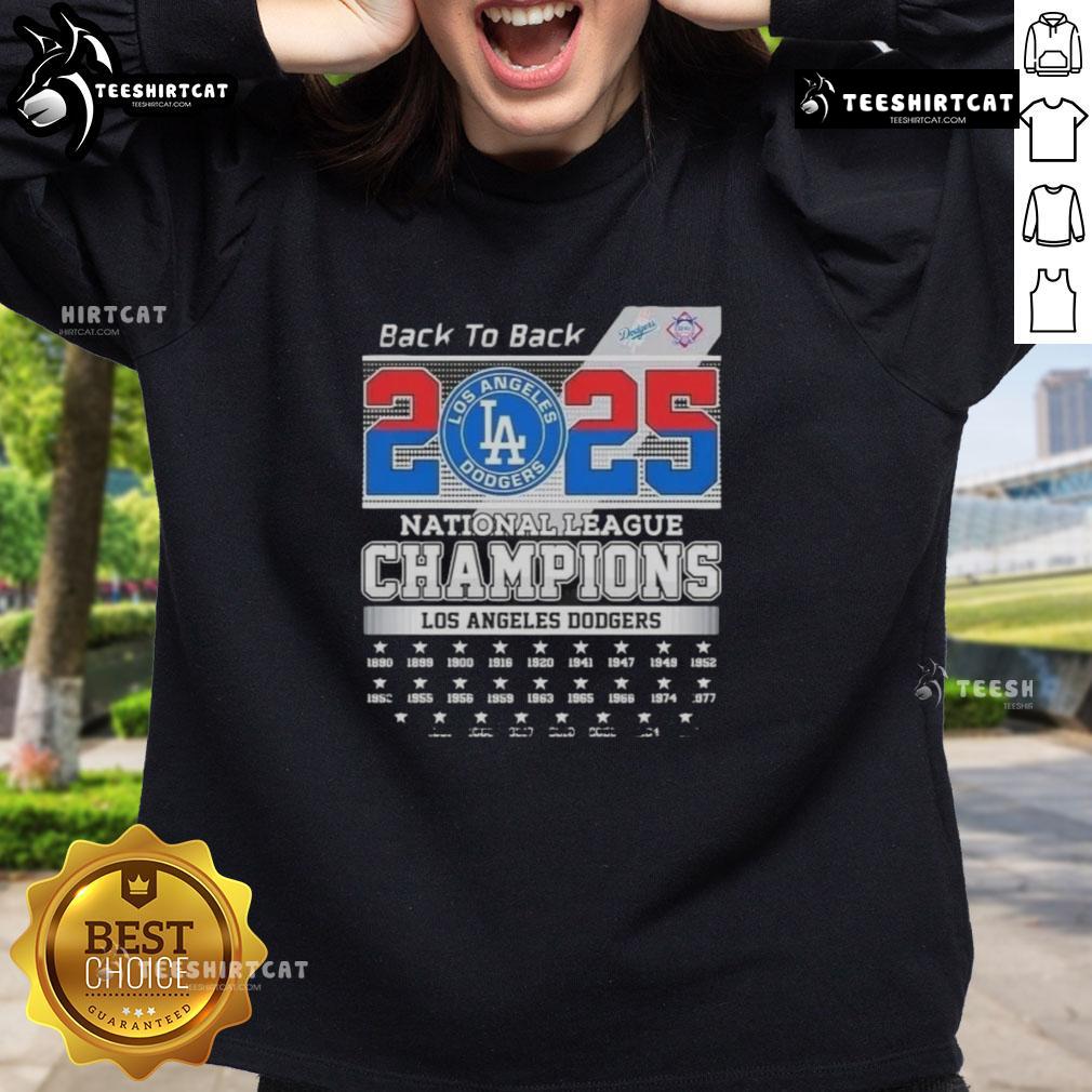 Premium 2025 Los Angeles Dodgers National League Champions sweatshirt, celebrating back-to-back titles with stylish design.
