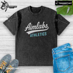 Premium Aimlabs Athletics logo on a washed t-shirt, showcasing a stylish and casual design for gamers and athletes.