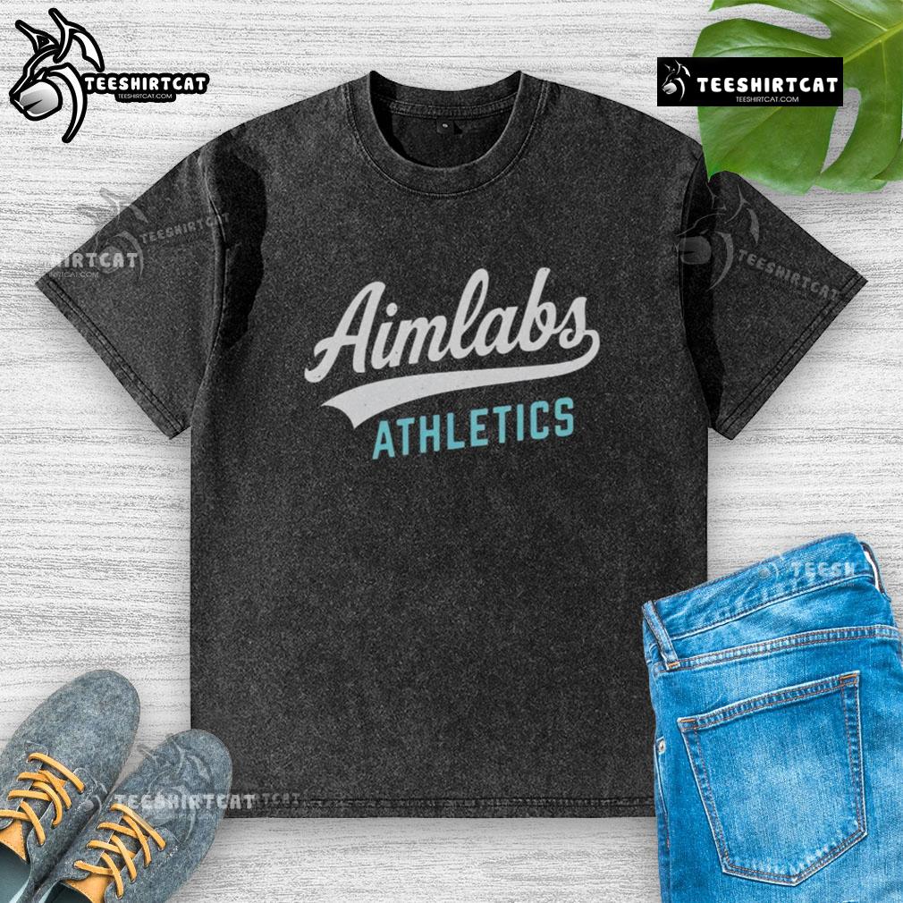 Premium Aimlabs Athletics logo on a washed t-shirt, showcasing a stylish and casual design for gamers and athletes.