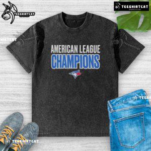 Alt Text: Premium American League Champions Toronto Blue Jays 2025 logo on a stylish washed t-shirt for fans.