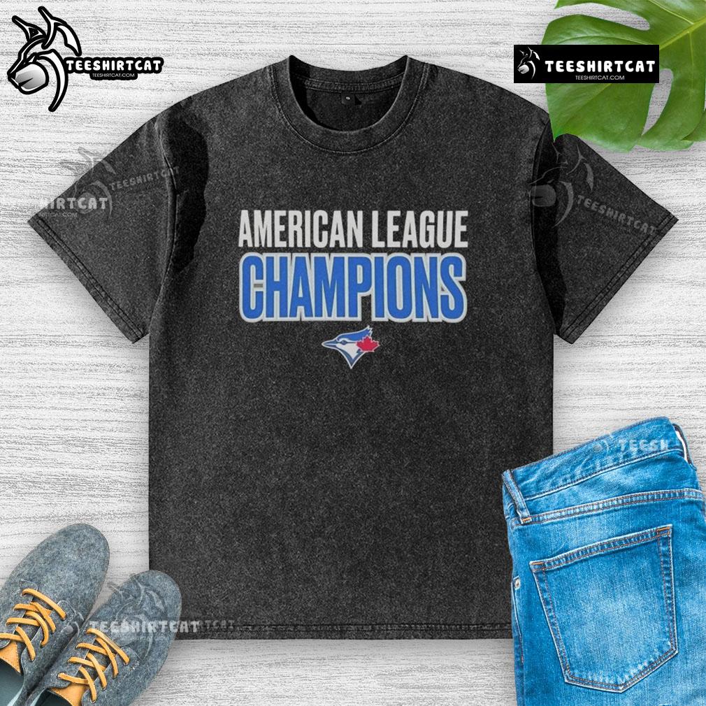 Alt Text: Premium American League Champions Toronto Blue Jays 2025 logo on a stylish washed t-shirt for fans.