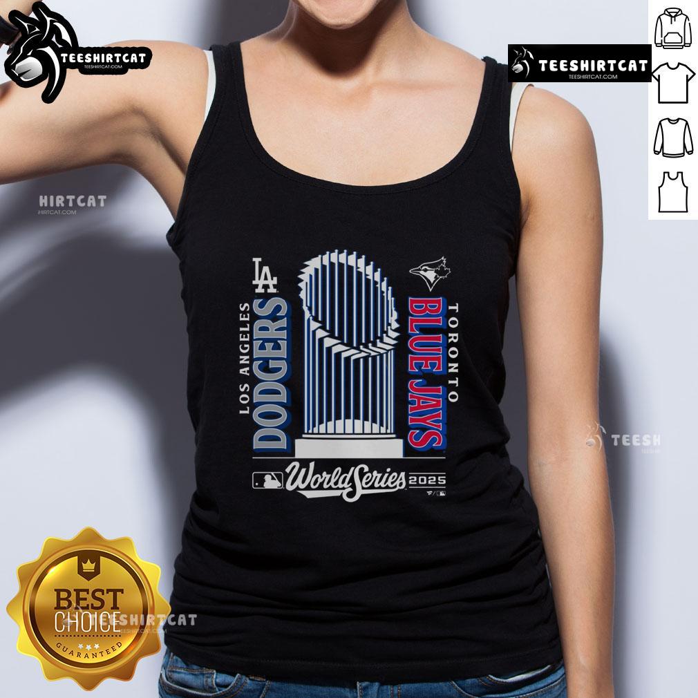 Premium Blue Jays 2025 World Series Match-Up Tank Top featuring vibrant team colors and stylish design for fans.