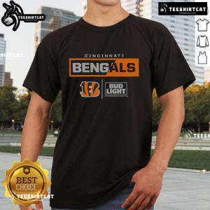 Alt Text: Premium Bud Light Cincinnati Bengals Team T-Shirt featuring vibrant team colors and logo, perfect for game day.