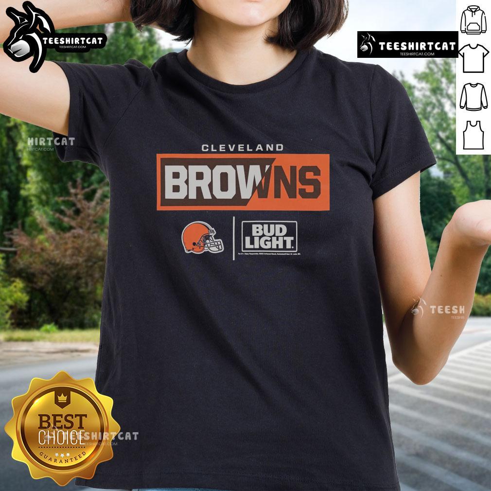 Premium Bud Light Cleveland Browns Team Ladies Tee with vibrant team logo, perfect for fans and game day attire.
